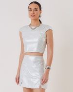 BLUSA CROPPED FOIL PRATA