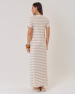 VESTIDO LONGUETE MALHA LISTRADA C/ BOTÕES OURO