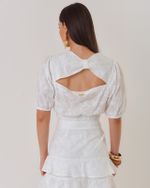 BLUSA CROPPED C/ ELÁSTICO BARRA LAISE BORDADA