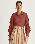 CAMISA MANGA LONGA C/ BABADO CASCATA
