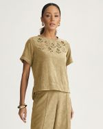 T-SHIRT CROPPED CHAMOIS C/ FLORES VAZADAS