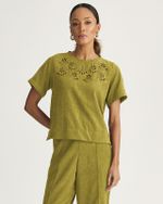 T-SHIRT CROPPED CHAMOIS C/ FLORES VAZADAS