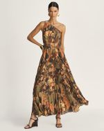 VESTIDO LONGUETE RITMO COM SAIA PLISSADA