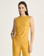 BLUSA CAVA VERÃO DE MALHA RIB SUEDE C/ FRANZIDO