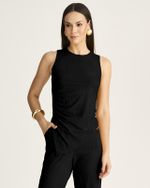 BLUSA CAVA VERÃO DE MALHA RIB SUEDE C/ FRANZIDO