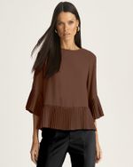 BLUSA EM CREPE C/ BABADO PLISSADO