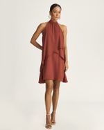 VESTIDO CURTO EM CREPE C/ BABADO CASCATA