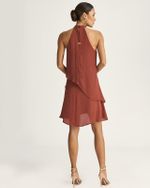 VESTIDO CURTO EM CREPE C/ BABADO CASCATA