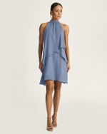 VESTIDO CURTO EM CREPE C/ BABADO CASCATA