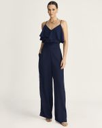 CALÇA EM CREPE FRISÉ C/ DETALHES DE VIÉS