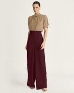 CALÇA EM CREPE FRISÉ C/ DETALHES DE VIÉS