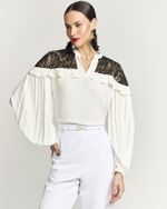 BLUSA MANGA LONGA PLISSADA BICOLOR