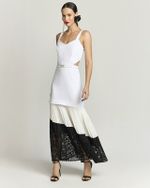 VESTIDO LONGUETE C/ SAIA BICOLOR PLISSADA