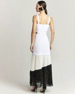 VESTIDO LONGUETE C/ SAIA BICOLOR PLISSADA