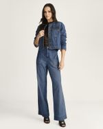 CALÇA JEANS WIDE LEG COM FILIGRANA BOLSO