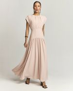 VESTIDO LONGUETE EM CREPE C/ BLUSA FRANZIDA