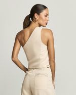TOP OMBRO ÚNICO LINEN C/ LINHA CONSTRASTANTE
