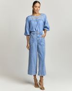 CALÇA CROPPED JEANS LAV. CLARA C/ NERVURA