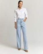 CALÇA JEANS WIDE LEG C/ BORDADO LOGO