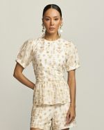 PEPLUM BORDADO FLORAL OURO