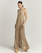 VESTIDO LONGUETE DE MALHA CROCHÊ C/ BABADOS