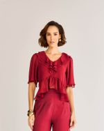BLUSA EM CREPE C/ BABADOS DUPLOS