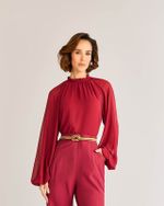 BLUSA MANGA LONGA EM CREPE C/ BABADO GOLA