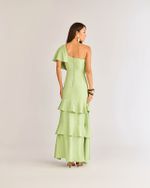 VESTIDO LONGO EM CREPE OMBRO ÚNICO BABADOS