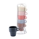 Jogo 6 Xícaras Café Empilháveis Suporte 90 ml Coloridas 