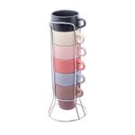 Jogo 6 Xícaras Café Empilháveis Suporte 90 ml Coloridas 