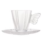 Jogo 4 Xícaras 80 ml Café Vidro com Pires Butterfly Wolff