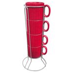 Jogo 4 Xícaras Café Cerâmica 80 ml Vermelho Striatto