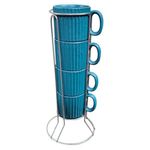 Jogo 4 Xícaras Café Cerâmica 80 ml Azul Esmeralda Striatto