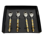 Jogo 4 Colheres Café Inox Cabo Redondo Osso Branco