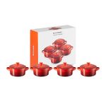 Jogo 4 Mini Cocottes Vermelho Pegador Colorido Le Creuset