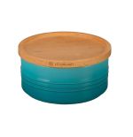 Pote com Tampa de Madeira 420 ml Azul Caribe Le Creuset