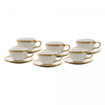 Jogo 6 Xícaras Café 90 ml Porcelana Branco Dourado Dubai Wolff