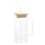 Caneca de Vidro 400 ml Canudo de Vidro Tampa Bambu Wolff