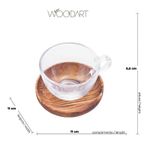 Jogo 6 Xícaras Chá com Pires Madeira Teca 190 ml Woodart