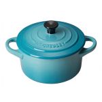 Mini Cocotte Azul Caribe com Pegador Preto Le Creuset