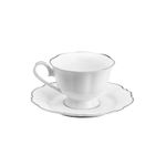 Jogo 6 Xícaras Chá Porcelana com Pires Maldivas com Fio Prateado 180 ml Wolff