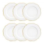 Jogo 6 Pratos Rasos Porcelana Maldivas com Fio Dourado Wolff