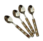 Jogo 4 Colheres Café Inox Cabo Redondo Osso Branco
