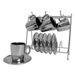 Jogo de 12 peças para café Chrominno em new bone china com rack 80ml prata e preto