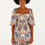 Vestido Curto Manga Estampado Encanto Boho FARM