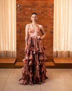 VESTIDO FESTA LONGO FLORAL TERROSO