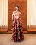 VESTIDO FESTA LONGO FLORAL TERROSO