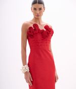 VESTIDO FESTA MIDI BUSTO TIRAS SHANTUNG SILK 