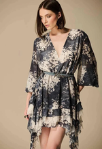 VESTIDO ESTAMPADO COM BARRA RENDADA