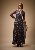 VESTIDO TULE LONGO ESTAMPA LEQUE 